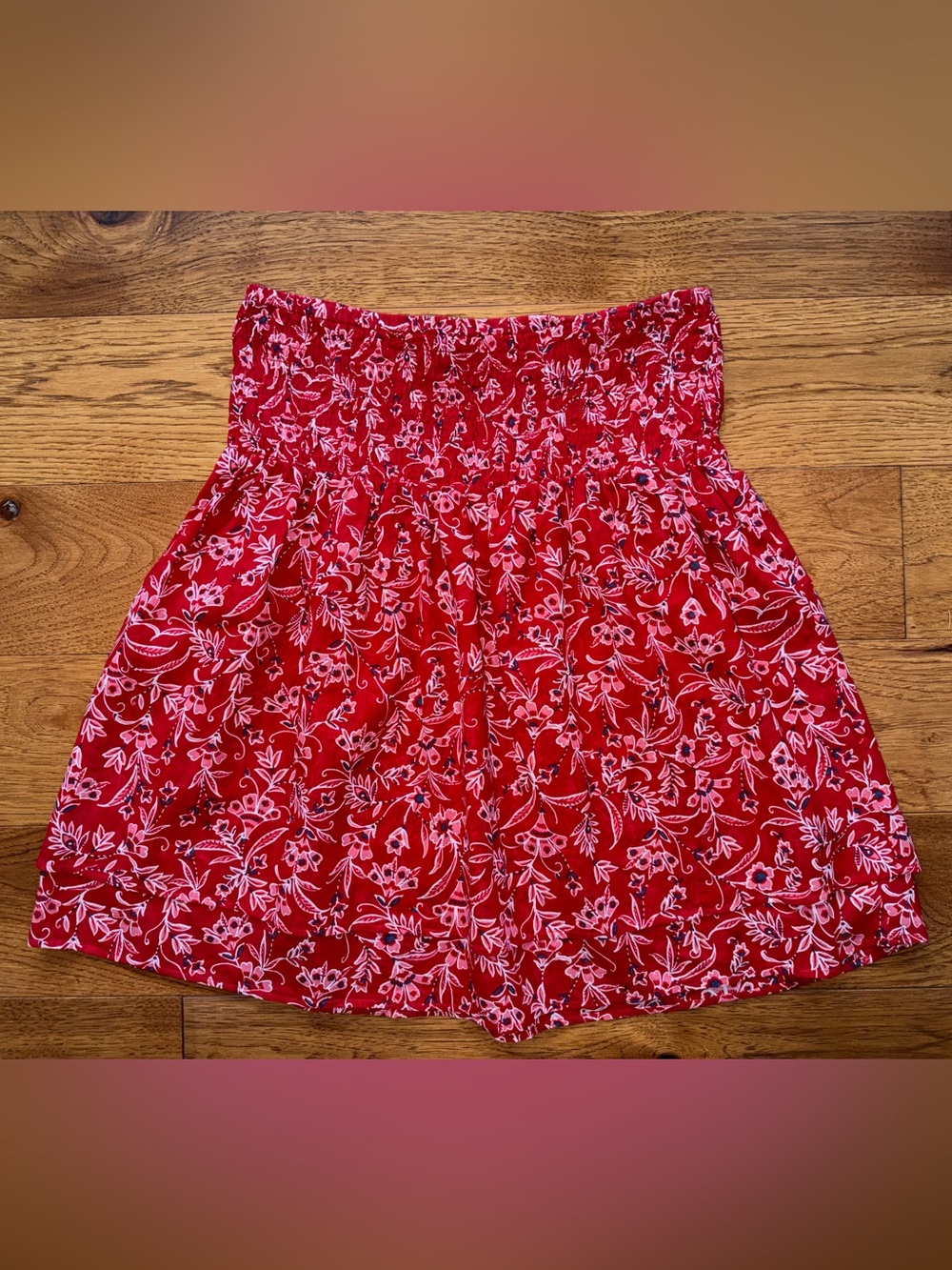 J. Jill Red Floral 100% Cotton A Line Skirt Size XS